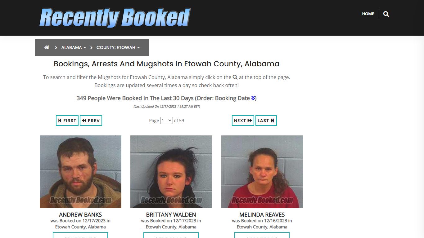Recent bookings, Arrests, Mugshots in Etowah County, Alabama